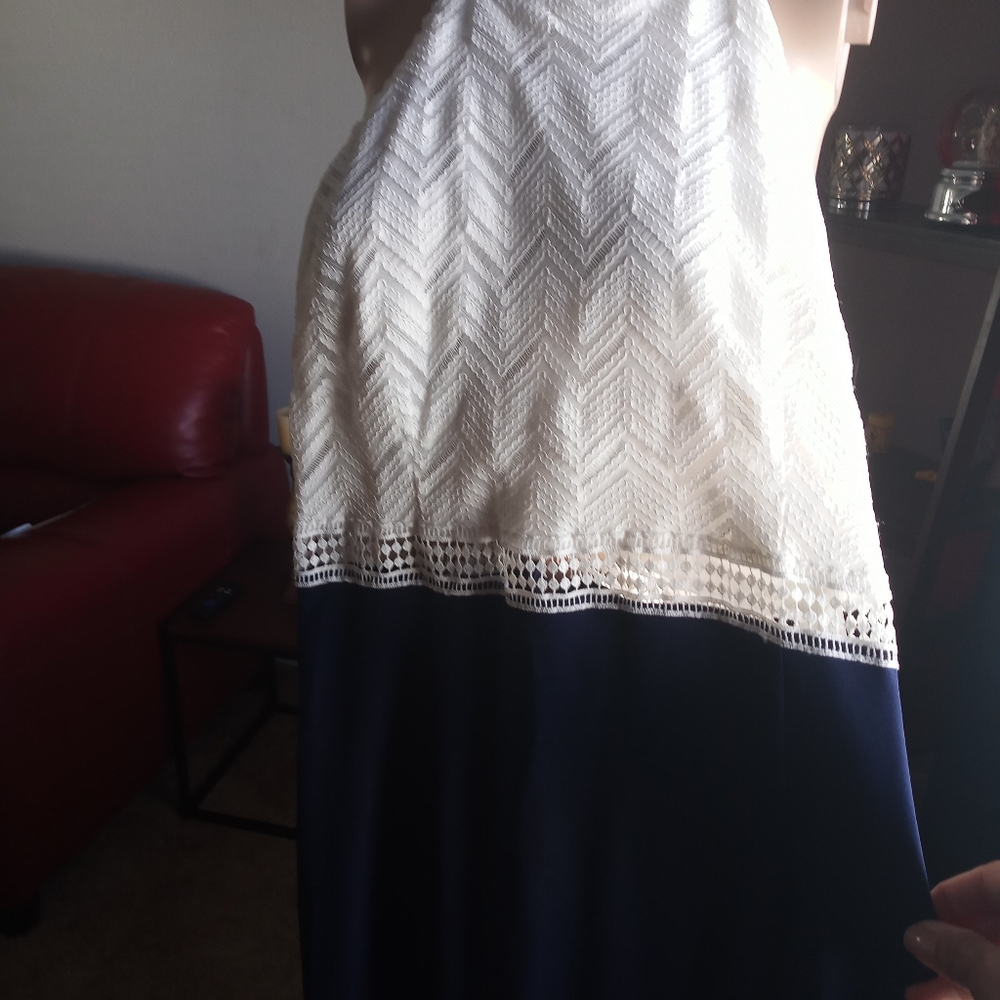 White and Navy blue dress